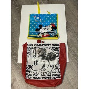 set of 2 Disney Mickey Minnie Mouse tote shopping gift bags top handles
